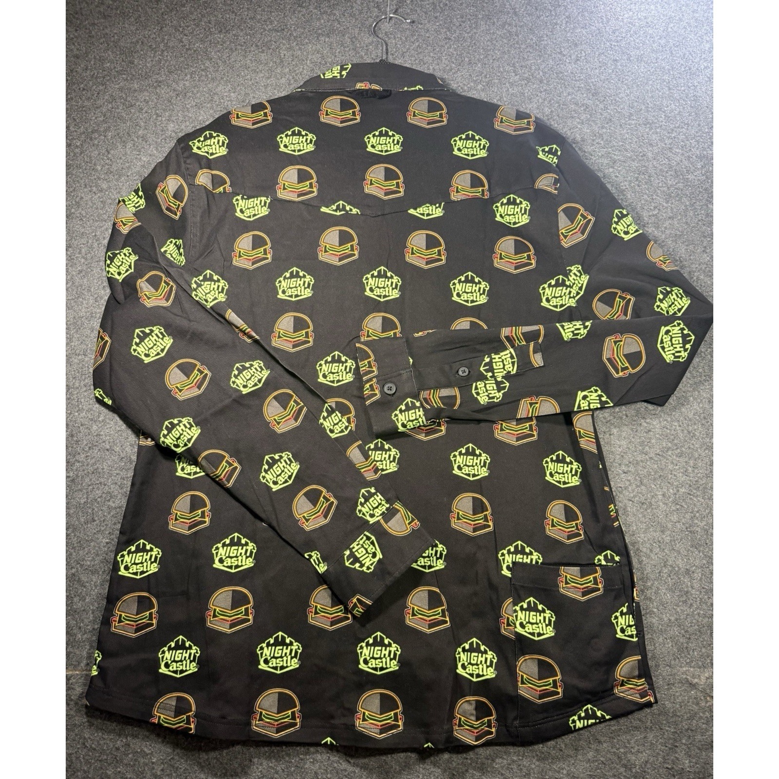 Shinesty Night Castle Burger Print Long Sleeve Button Down Shirt Large Nwt — image 8 of 8
